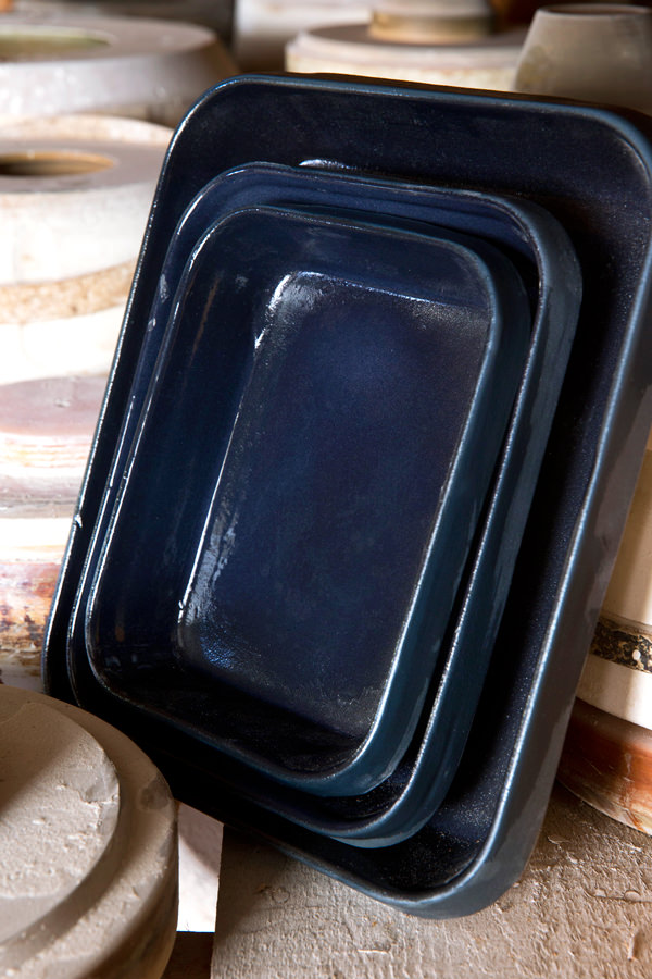 Rectangular baking dish encre bleu nuit for Cooking & stewing, Manufacture Digoin